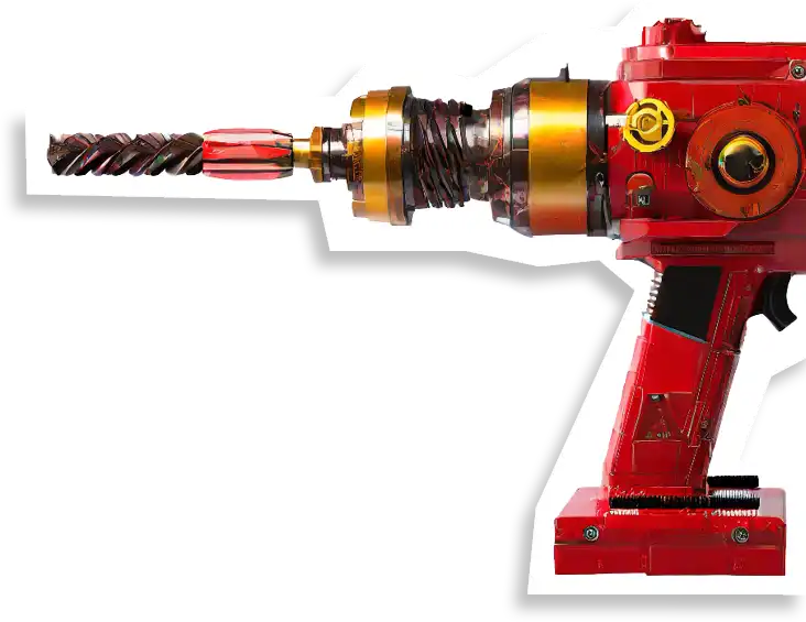 Rotes, stilisiertes Elektrowerkzeug als Symbol für nachhaltige Vermietung von Werkzeugen und Maschinen – Link zur Anbieterliste